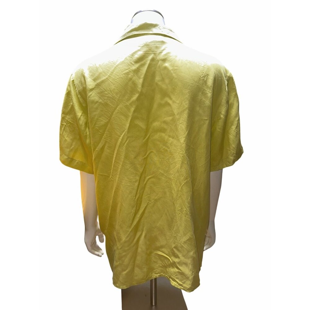 Clio Size Medium Yellow Silk Button Up Blouse Short Sleeve Minimalist City Chic - Picture 5 of 9